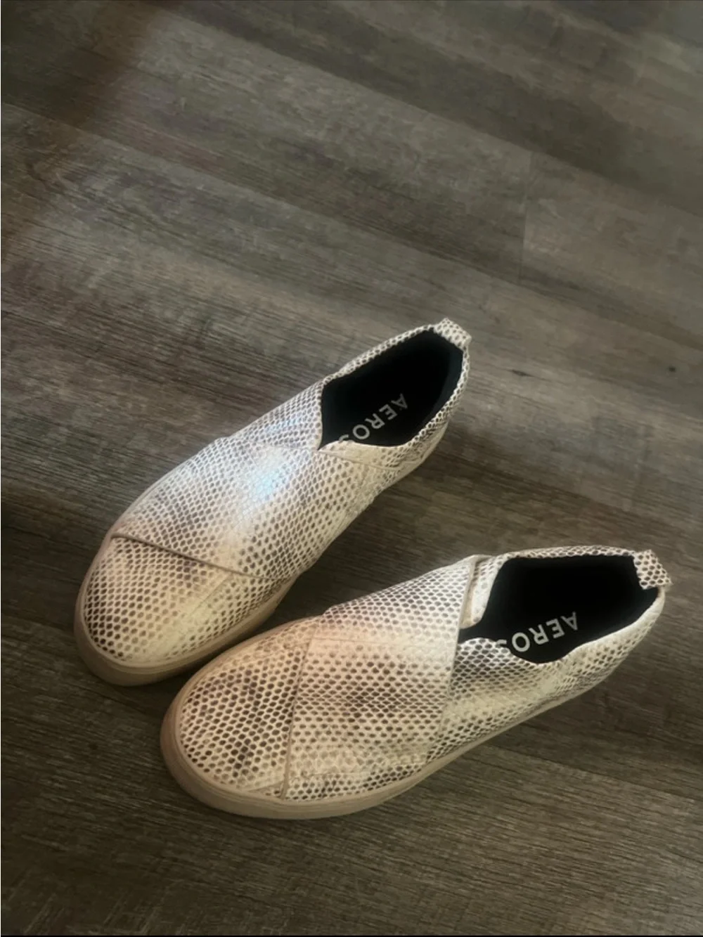 AEROSOLES Snake-Pattern Slip-On Shoe in Cream and Brown